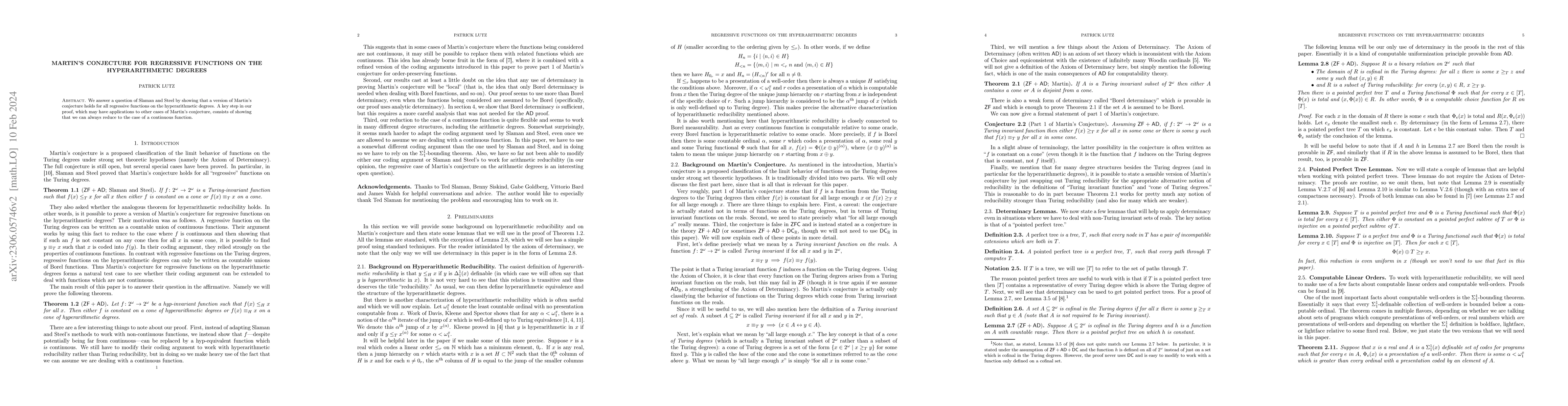 Thumbnail for Martin's conjecture for regressive functions on the hyperarithmetic
  degrees