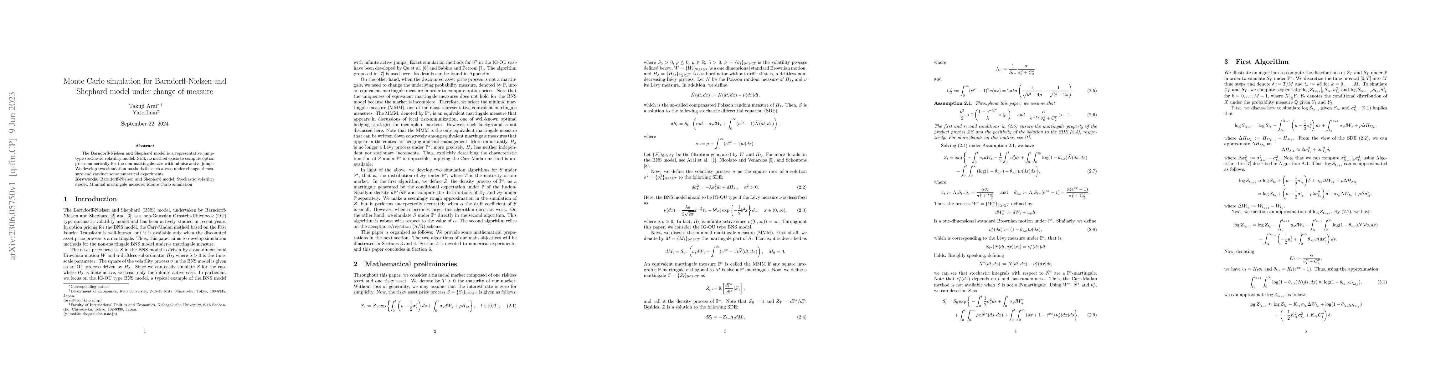 Thumbnail for Monte Carlo simulation for Barndorff-Nielsen and Shephard model under
  change of measure