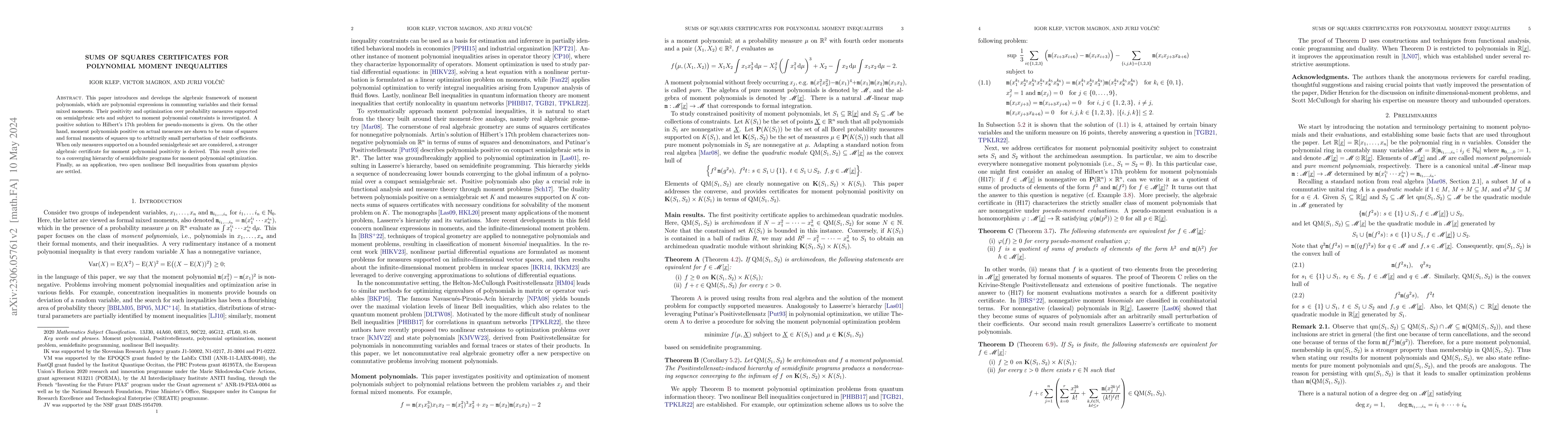 Thumbnail for Sums of squares certificates for polynomial moment inequalities