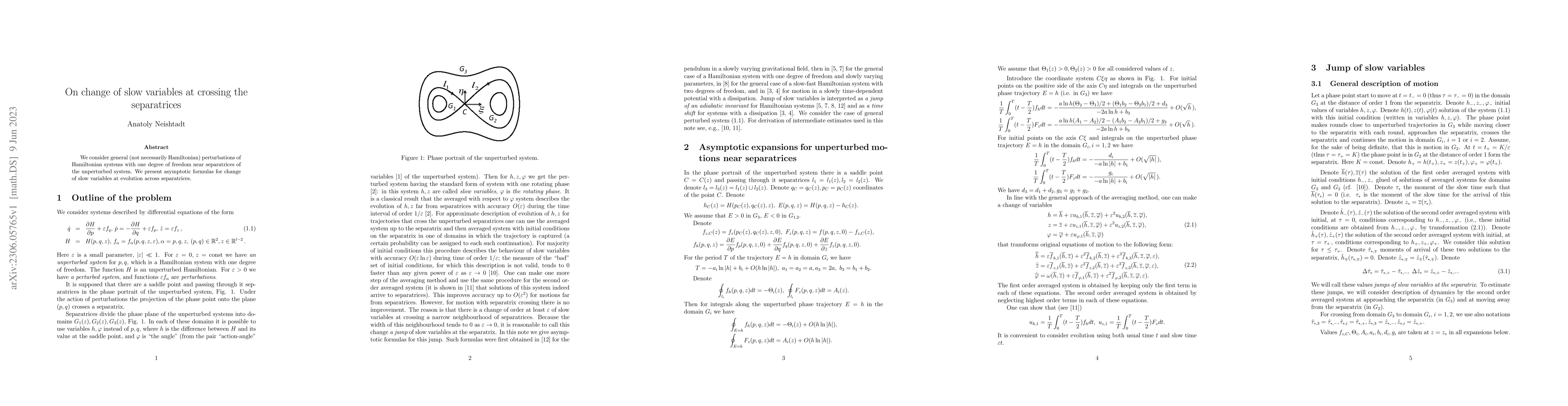Thumbnail for On change of slow variables at crossing the separatrices