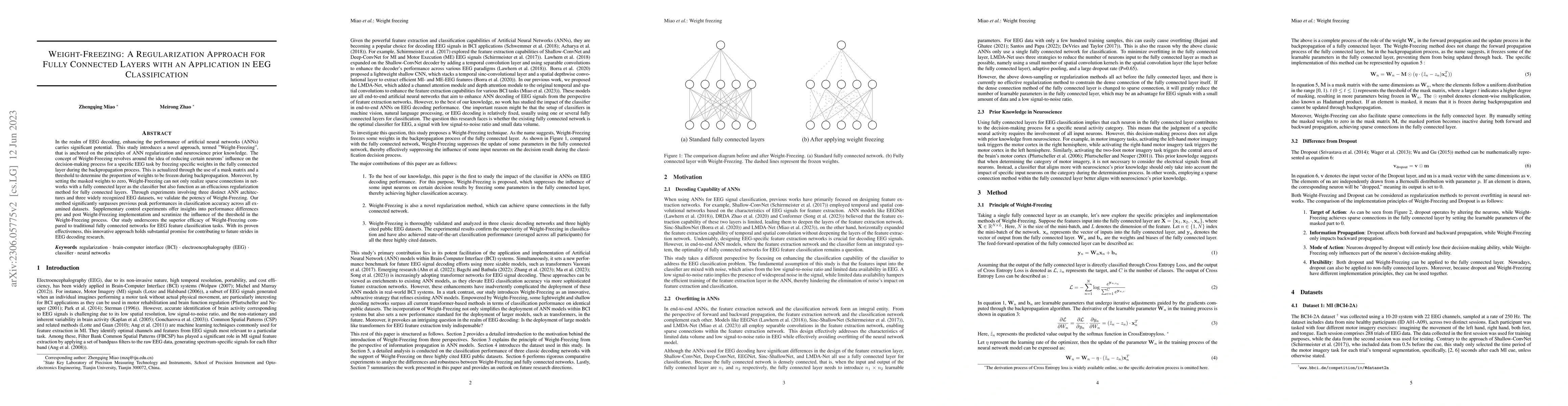 Thumbnail for Weight Freezing: A Regularization Approach for Fully Connected Layers
  with an Application in EEG Classification