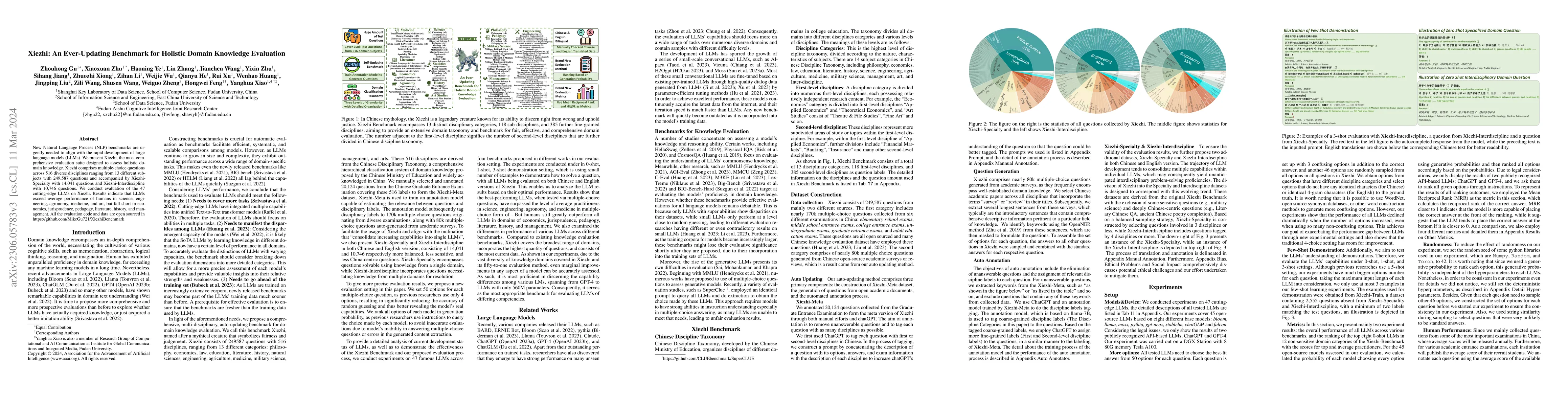 Thumbnail for Xiezhi: An Ever-Updating Benchmark for Holistic Domain Knowledge
  Evaluation