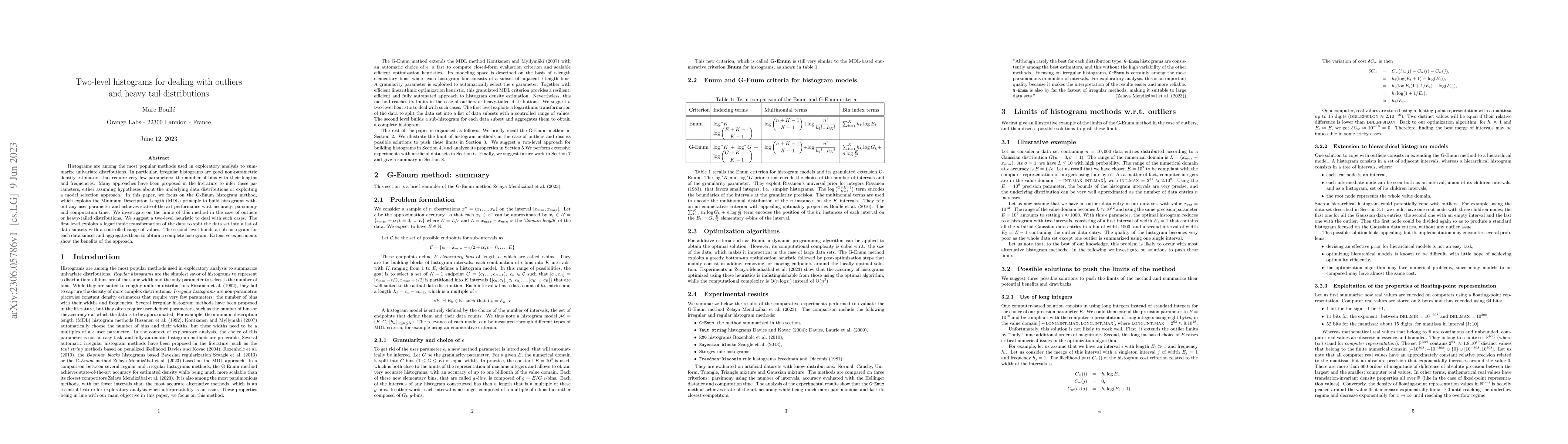 Thumbnail for Two-level histograms for dealing with outliers and heavy tail
  distributions