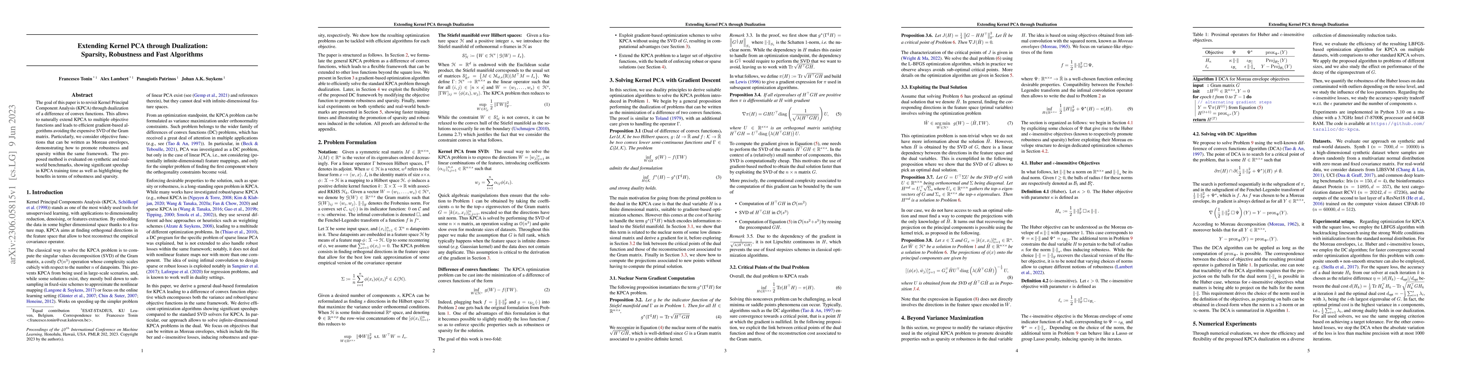 Thumbnail for Extending Kernel PCA through Dualization: Sparsity, Robustness and Fast
  Algorithms