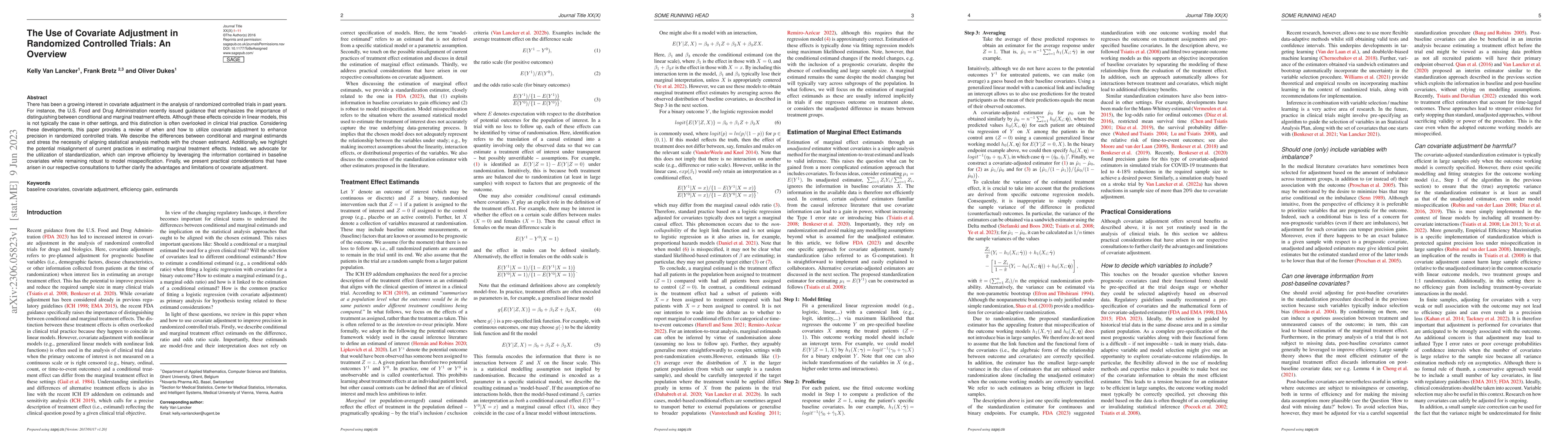 Thumbnail for The Use of Covariate Adjustment in Randomized Controlled Trials: An
  Overview