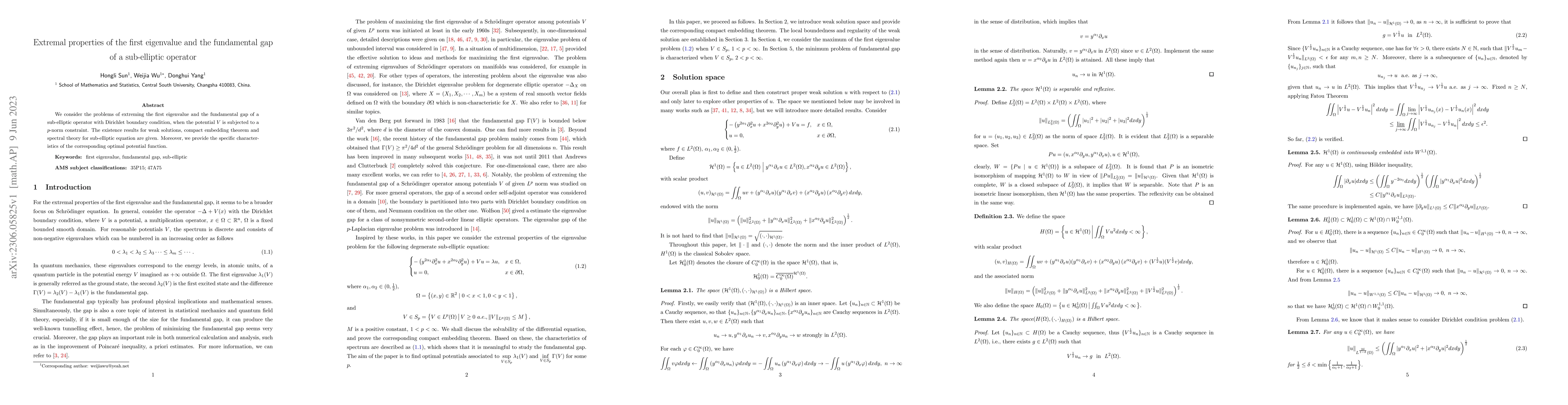 Thumbnail for Extremal properties of the first eigenvalue and the fundamental gap of a
  sub-elliptic operator