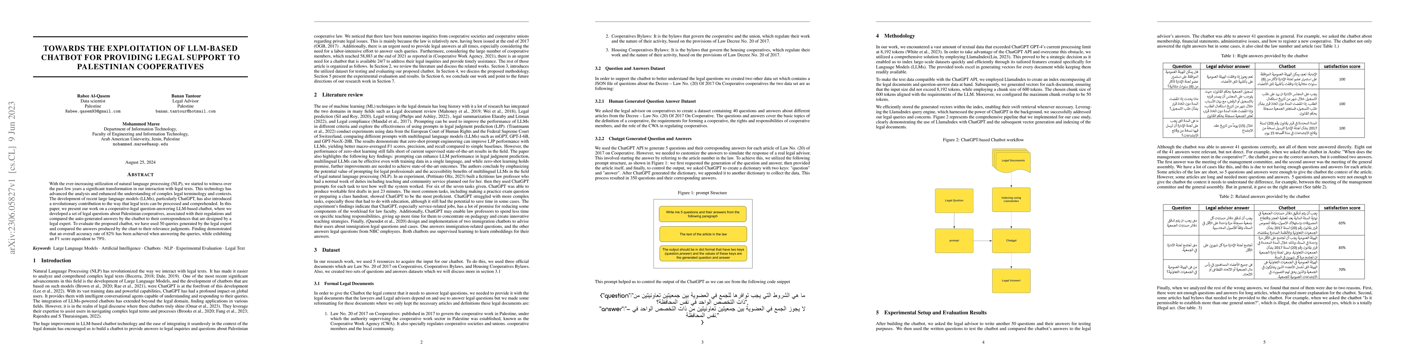 Thumbnail for Towards the Exploitation of LLM-based Chatbot for Providing Legal
  Support to Palestinian Cooperatives