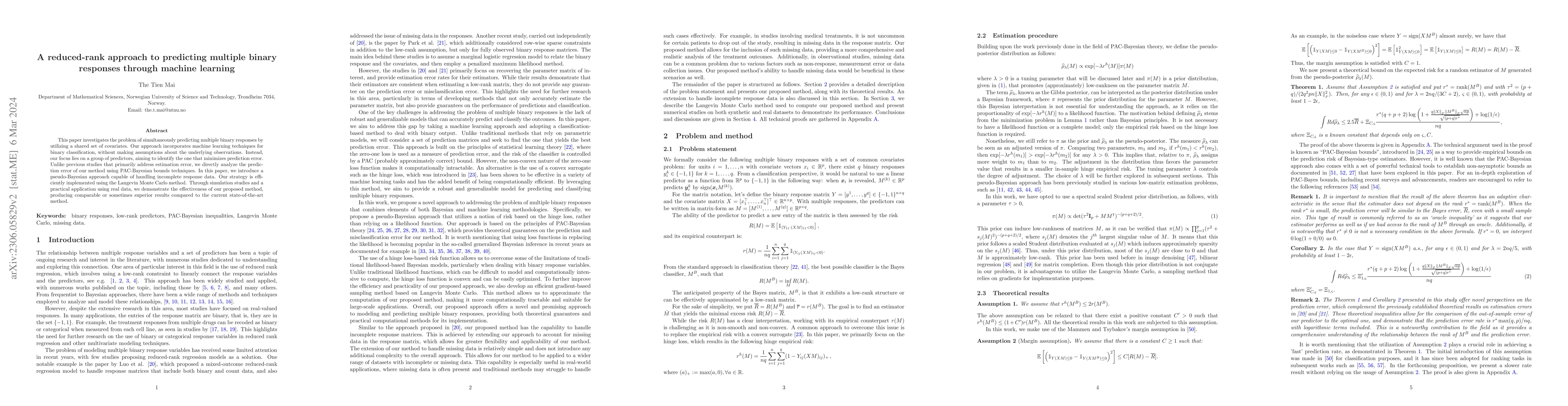 Thumbnail for A reduced-rank approach to predicting multiple binary responses through
  machine learning