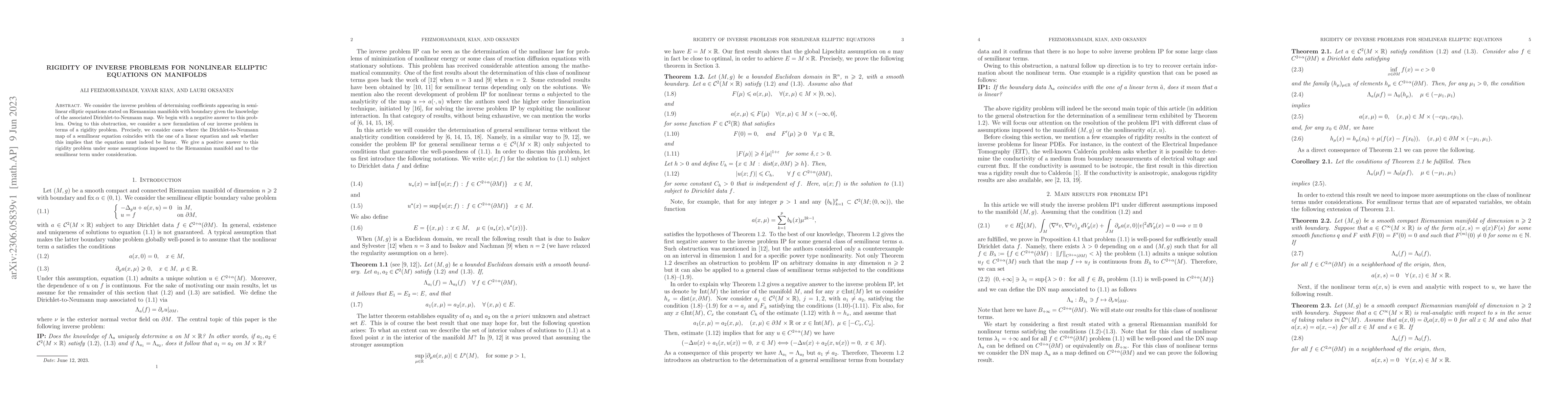 Thumbnail for Rigidity of inverse problems for nonlinear elliptic equations on
  manifolds