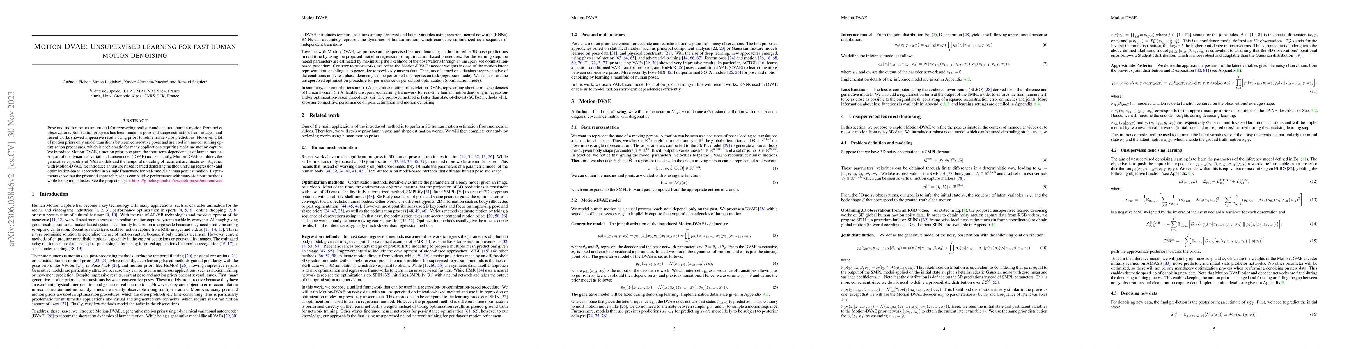 Thumbnail for Motion-DVAE: Unsupervised learning for fast human motion denoising