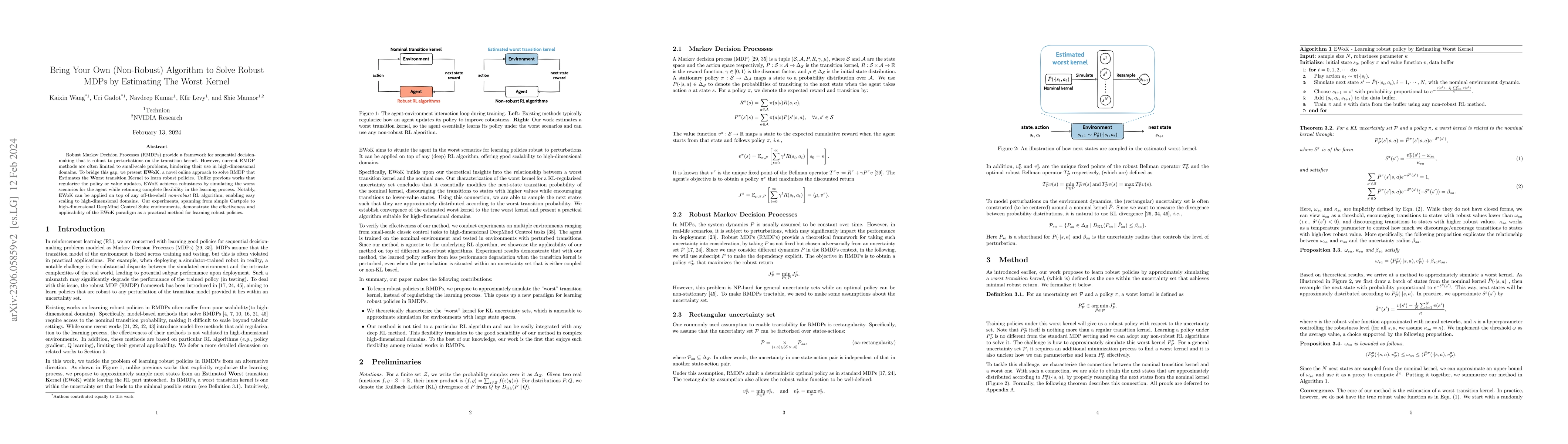 Thumbnail for Bring Your Own (Non-Robust) Algorithm to Solve Robust MDPs by Estimating
  The Worst Kernel