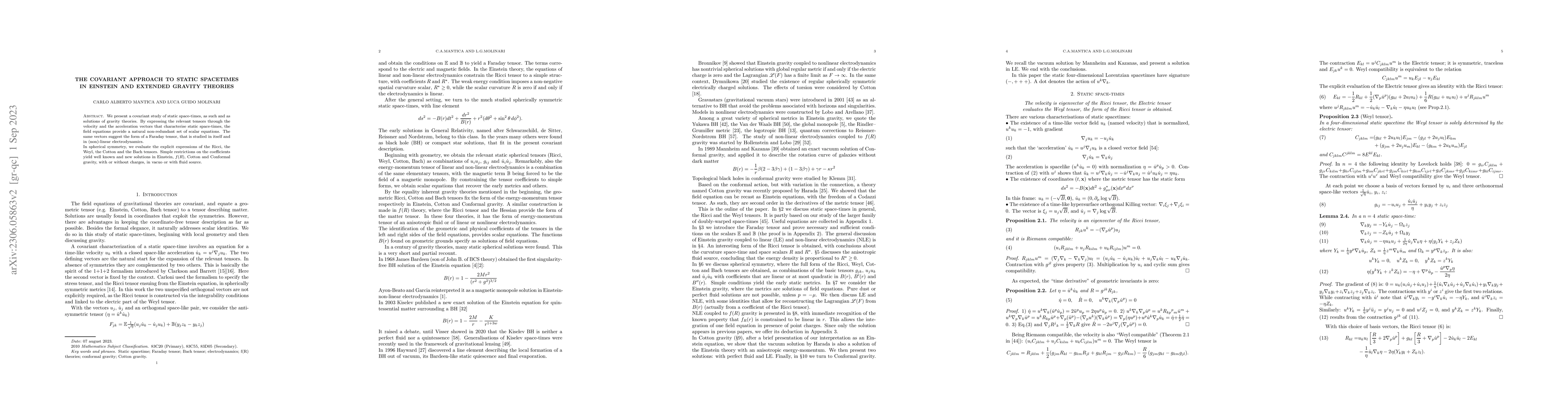 Thumbnail for The covariant approach to static spacetimes in Einstein and extended
  gravity theories