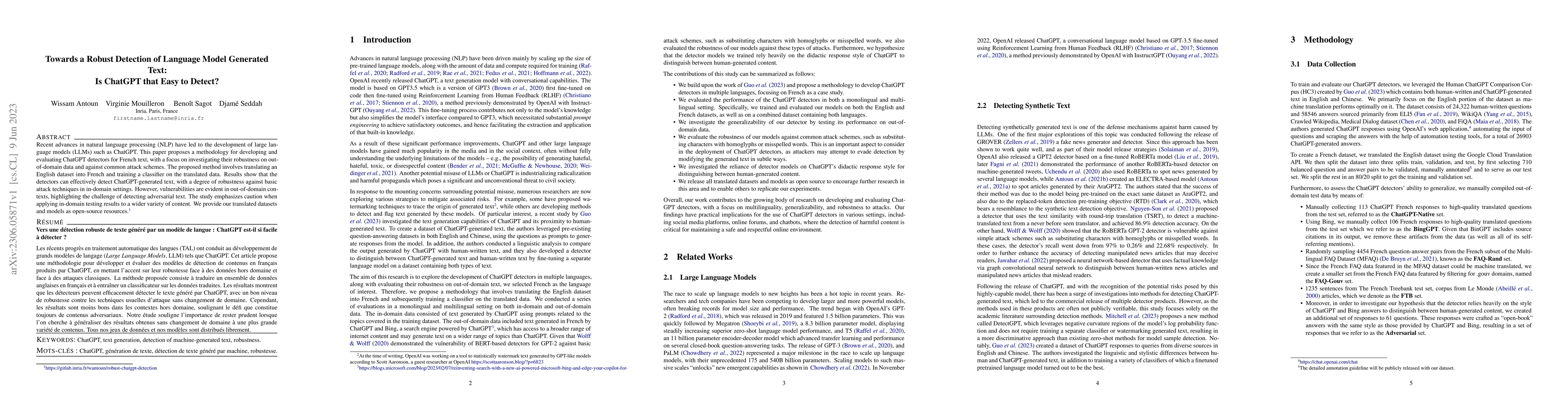 Thumbnail for Towards a Robust Detection of Language Model Generated Text: Is ChatGPT
  that Easy to Detect?