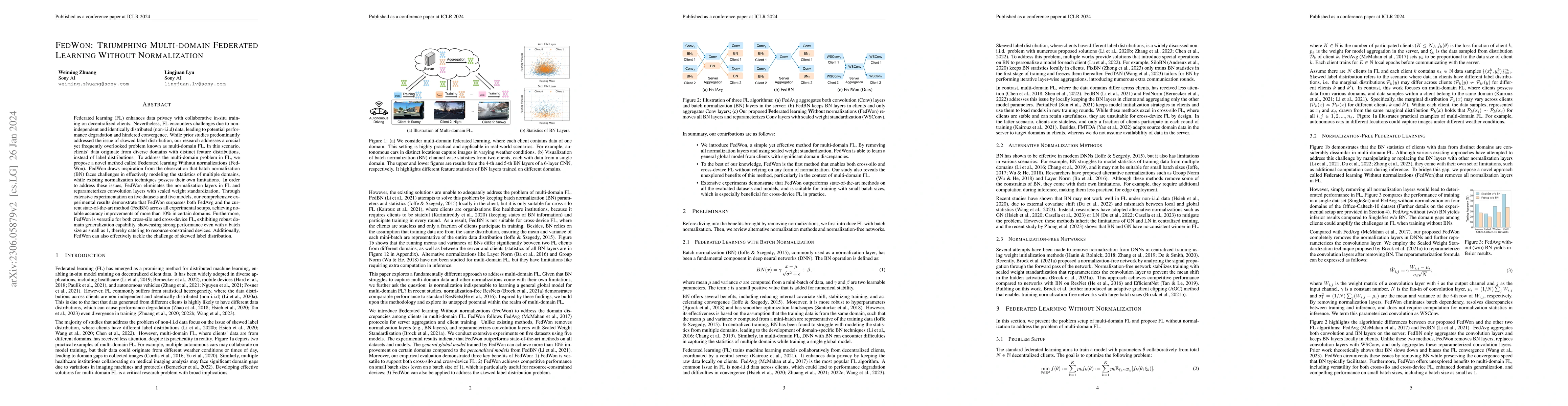 Thumbnail for FedWon: Triumphing Multi-domain Federated Learning Without Normalization