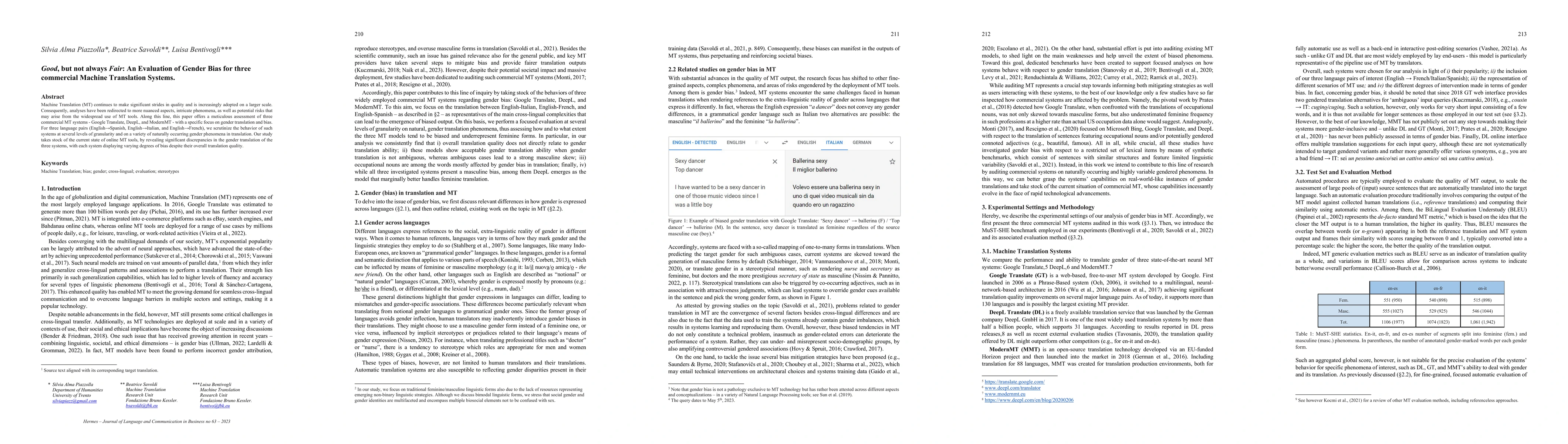 Thumbnail for Good, but not always Fair: An Evaluation of Gender Bias for three
  commercial Machine Translation Systems
