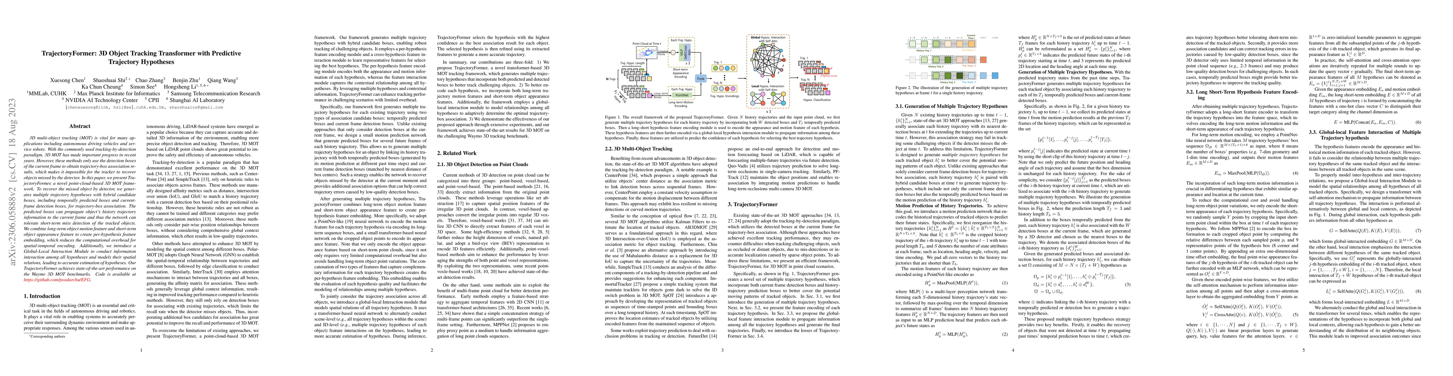 Thumbnail for TrajectoryFormer: 3D Object Tracking Transformer with Predictive
  Trajectory Hypotheses