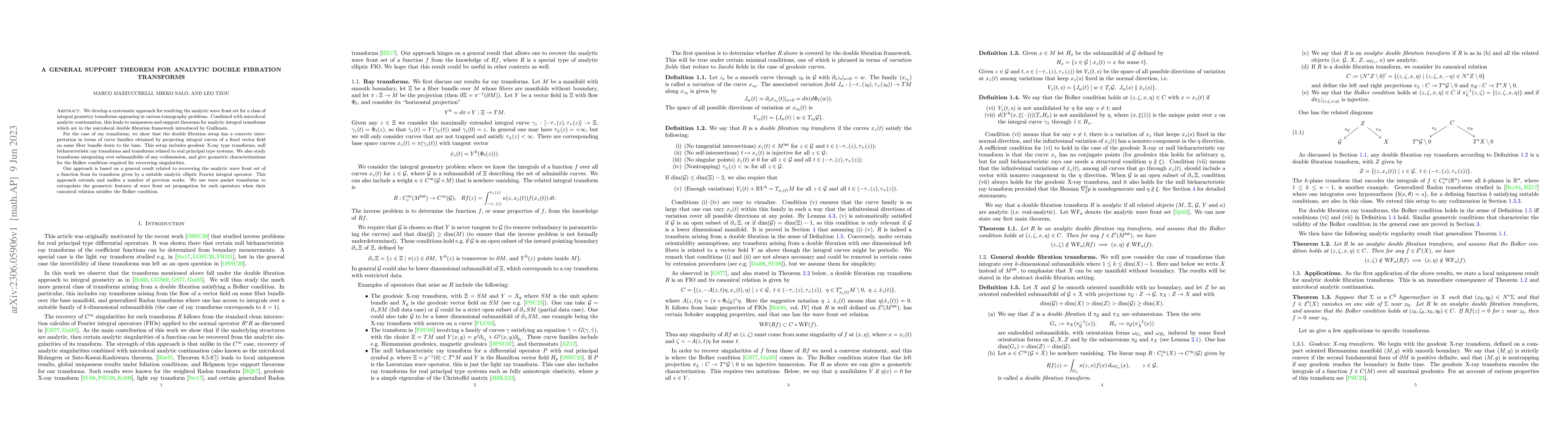Thumbnail for A general support theorem for analytic double fibration transforms