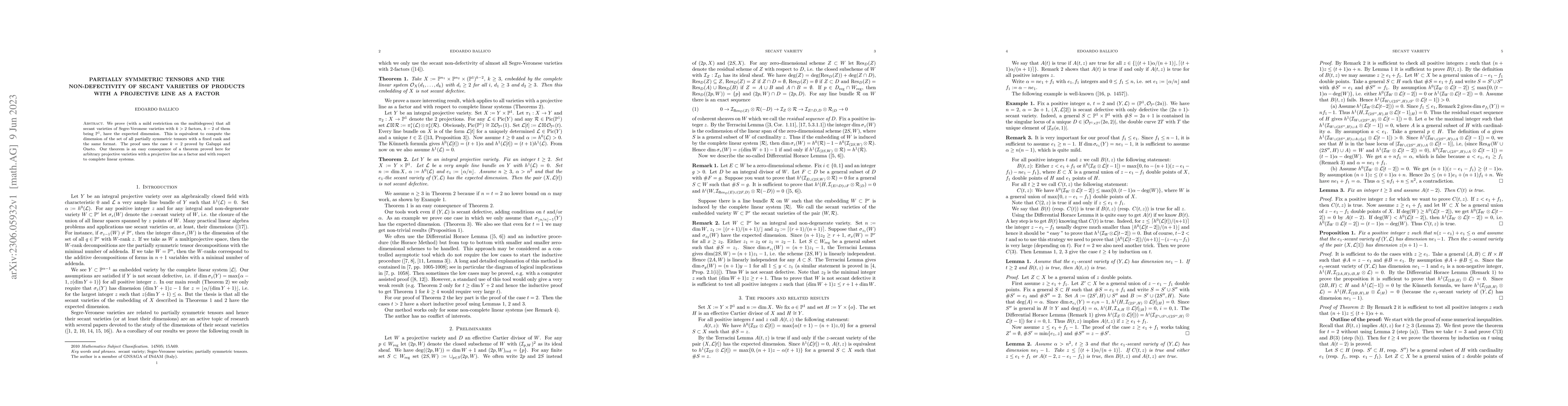 Thumbnail for Partially symmetric tensors and the non-defectivity of secant varieties
  of products with a projective line as a factor