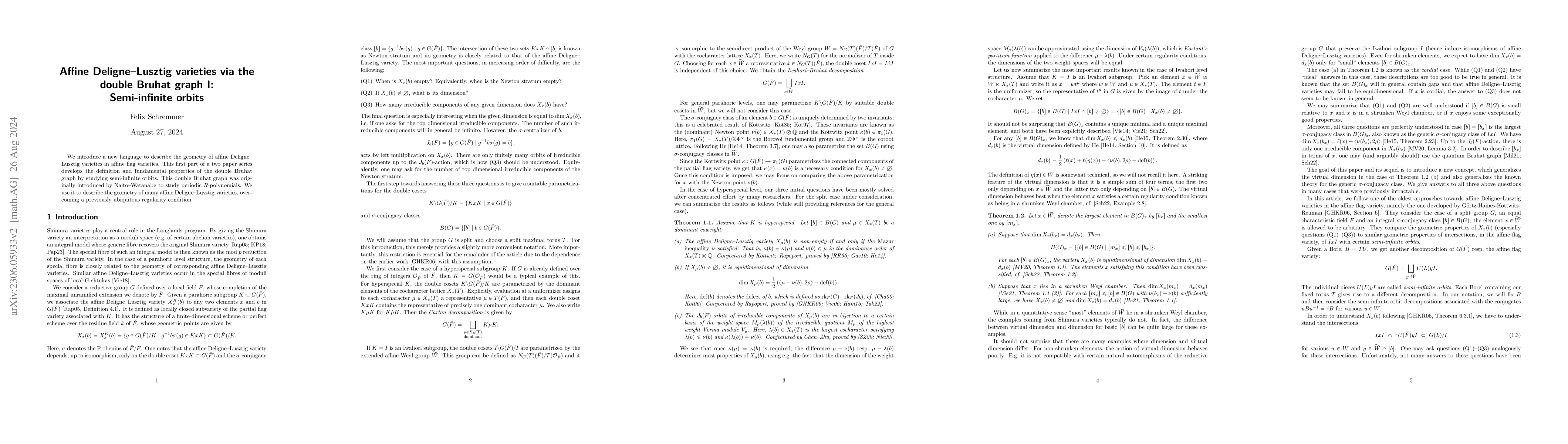 Thumbnail for Affine Deligne-Lusztig varieties via the double Bruhat graph I:
  Semi-infinite orbits