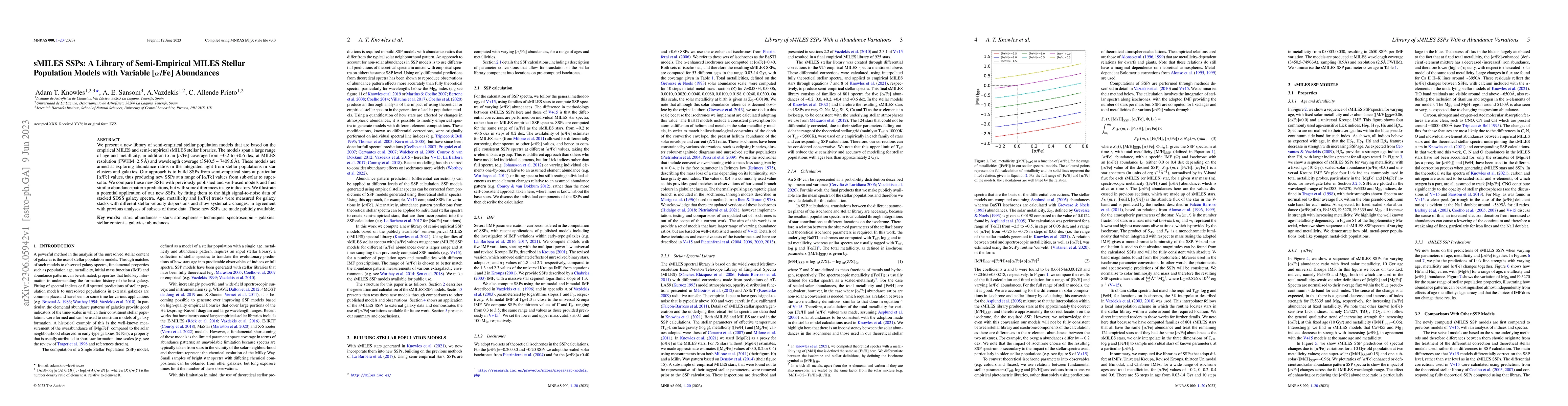 Thumbnail for sMILES SSPs: A Library of Semi-Empirical MILES Stellar Population Models
  with Variable [$\alpha$/Fe] Abundances