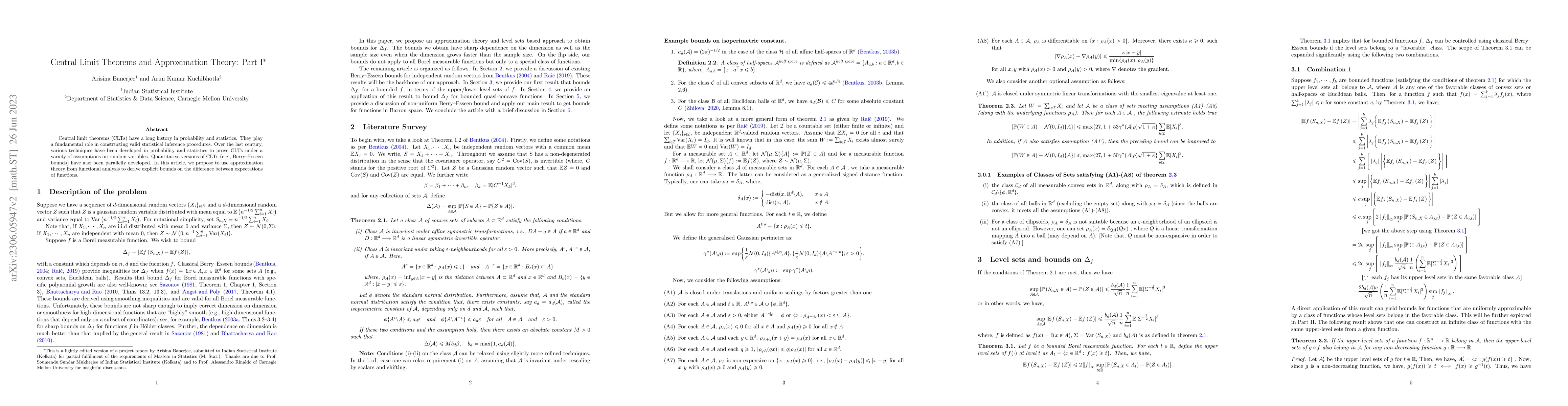 Thumbnail for Central Limit Theorems and Approximation Theory: Part I