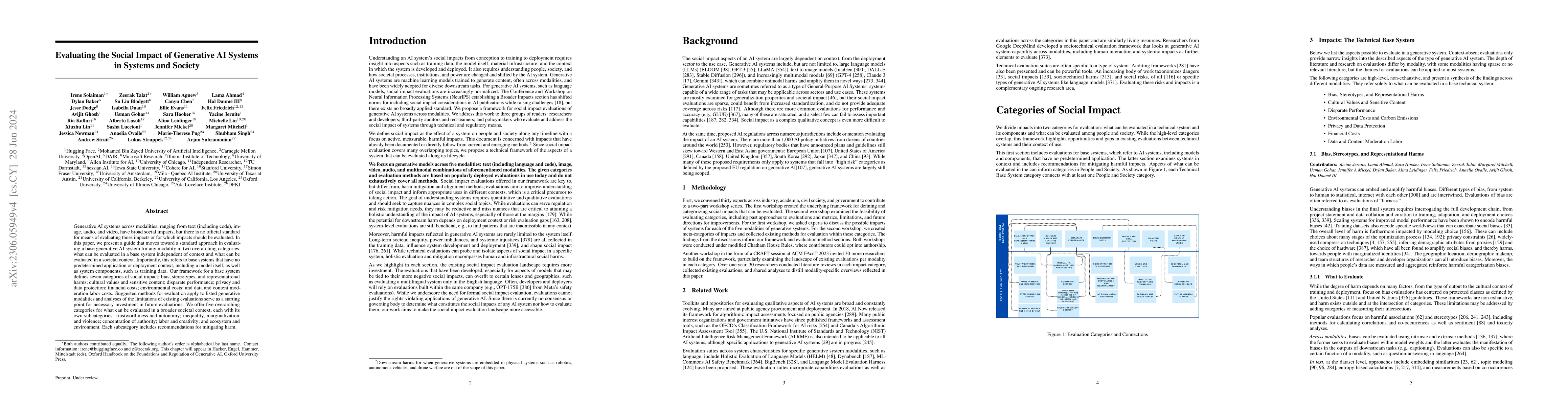 Thumbnail for Evaluating the Social Impact of Generative AI Systems in Systems and
  Society