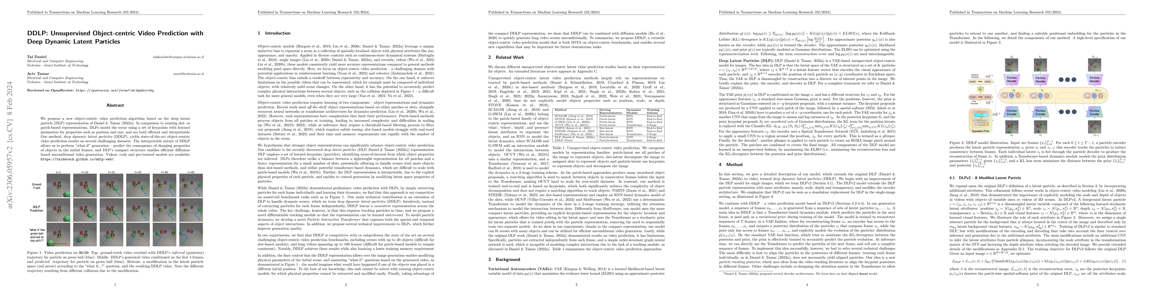 Thumbnail for DDLP: Unsupervised Object-Centric Video Prediction with Deep Dynamic
  Latent Particles