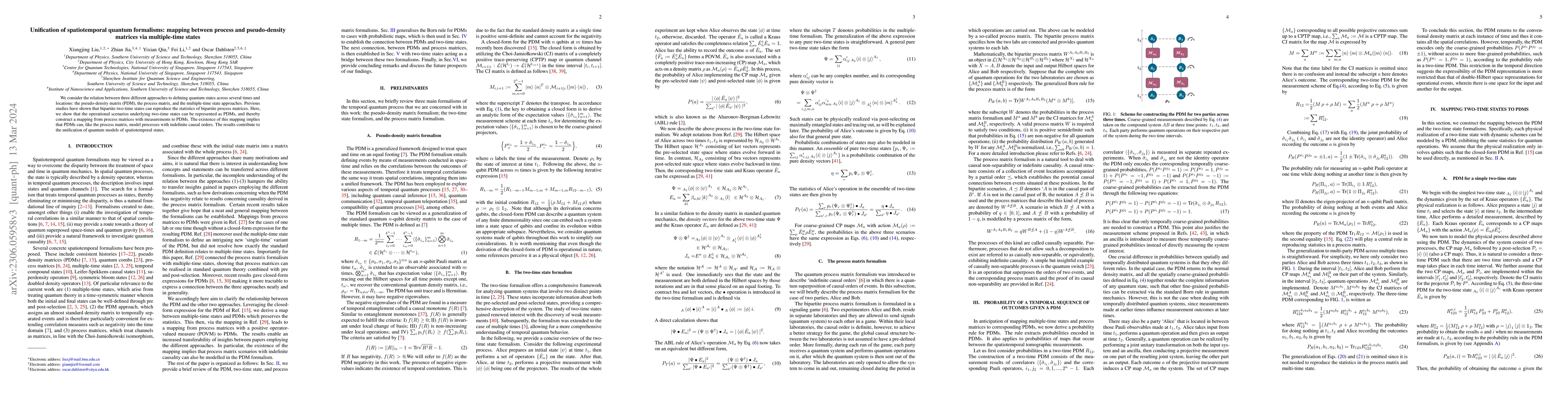 Thumbnail for Unification of spatiotemporal quantum formalisms: mapping between
  process and pseudo-density matrices via multiple-time states