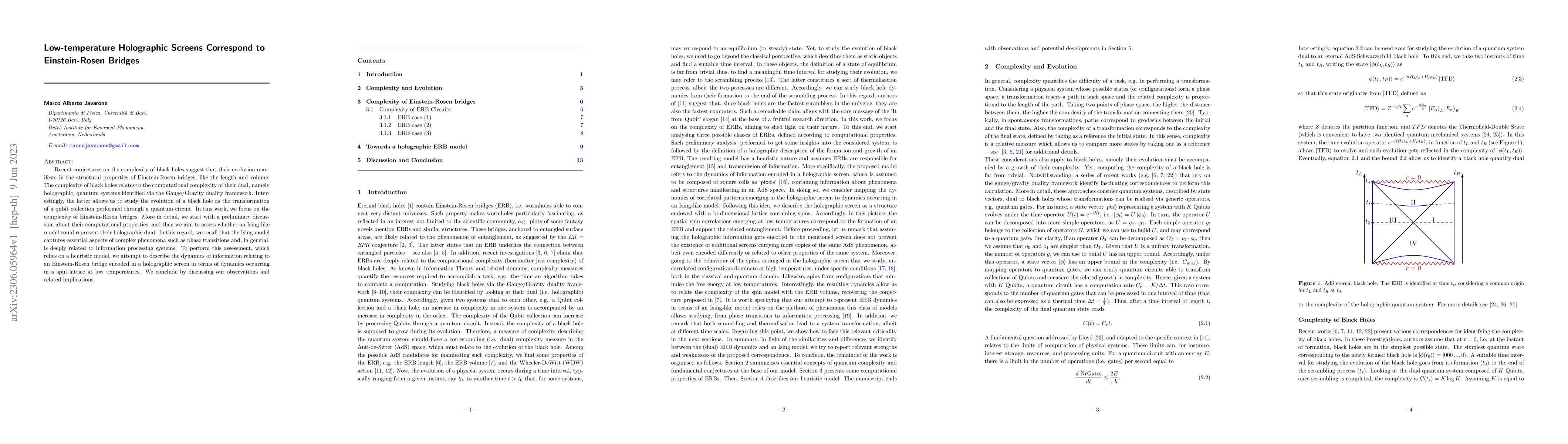 Thumbnail for Low-temperature Holographic Screens Correspond to Einstein-Rosen Bridges