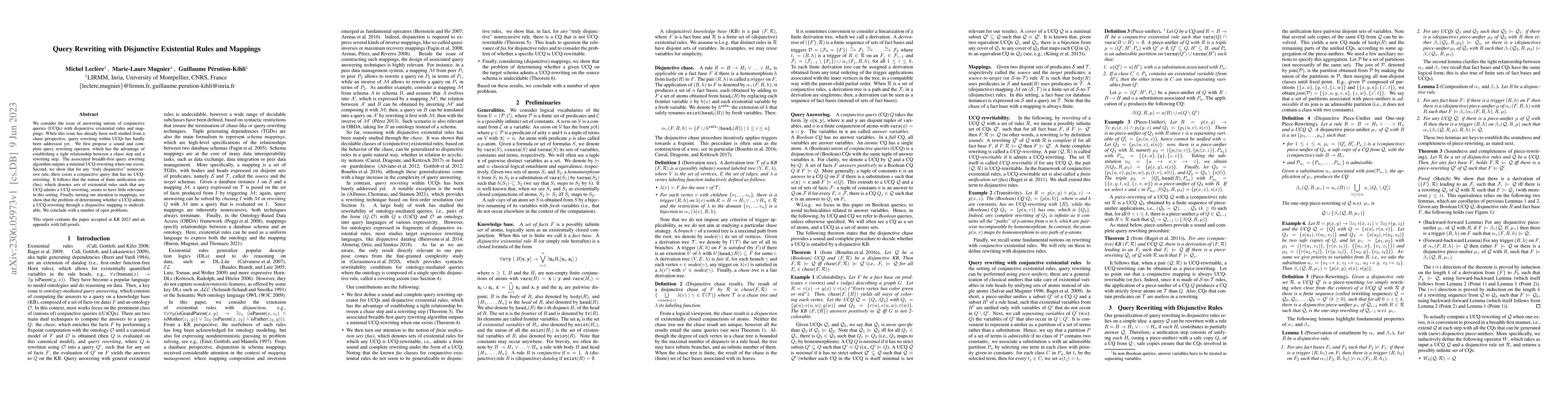 Thumbnail for Query Rewriting with Disjunctive Existential Rules and Mappings