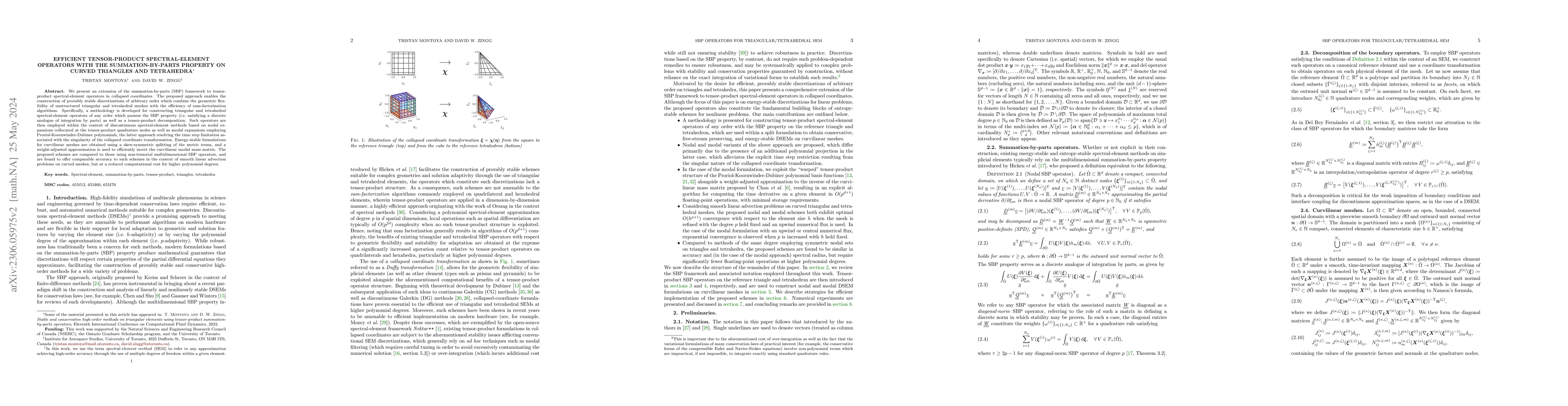 Thumbnail for Efficient Tensor-Product Spectral-Element Operators with the
  Summation-by-Parts Property on Curved Triangles and Tetrahedra