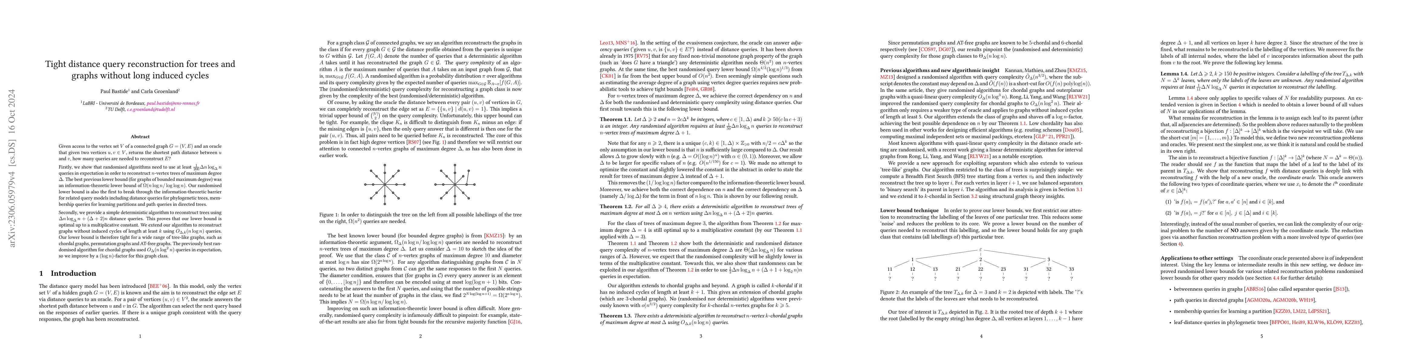 Thumbnail for Optimal distance query reconstruction for graphs without long induced
  cycles
