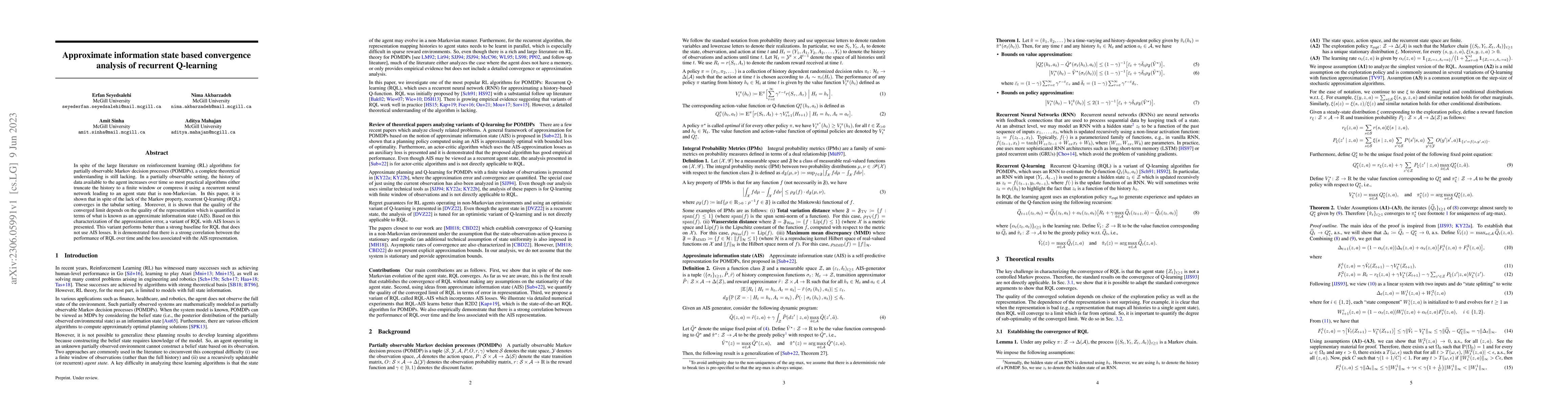Thumbnail for Approximate information state based convergence analysis of recurrent
  Q-learning