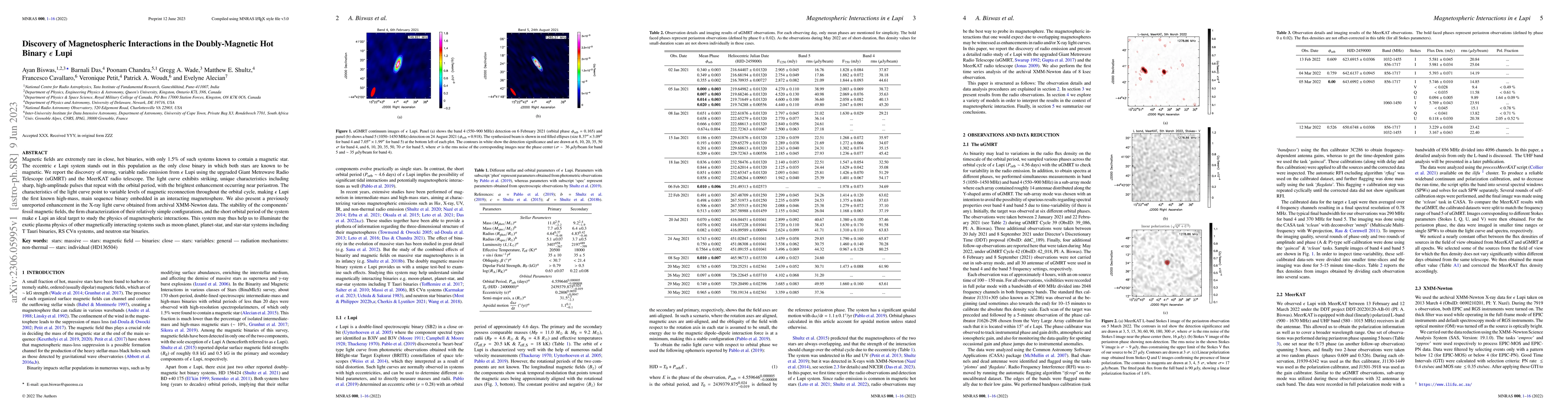 Thumbnail for Discovery of Magnetospheric Interactions in the Doubly-Magnetic Hot
  Binary $\epsilon$ Lupi