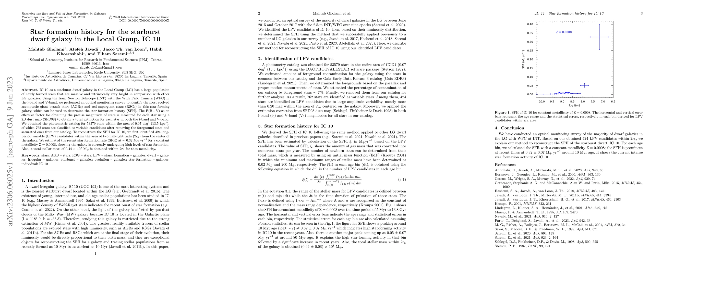 Thumbnail for Star formation history for the starburst dwarf galaxy in the Local
  Group, IC 10