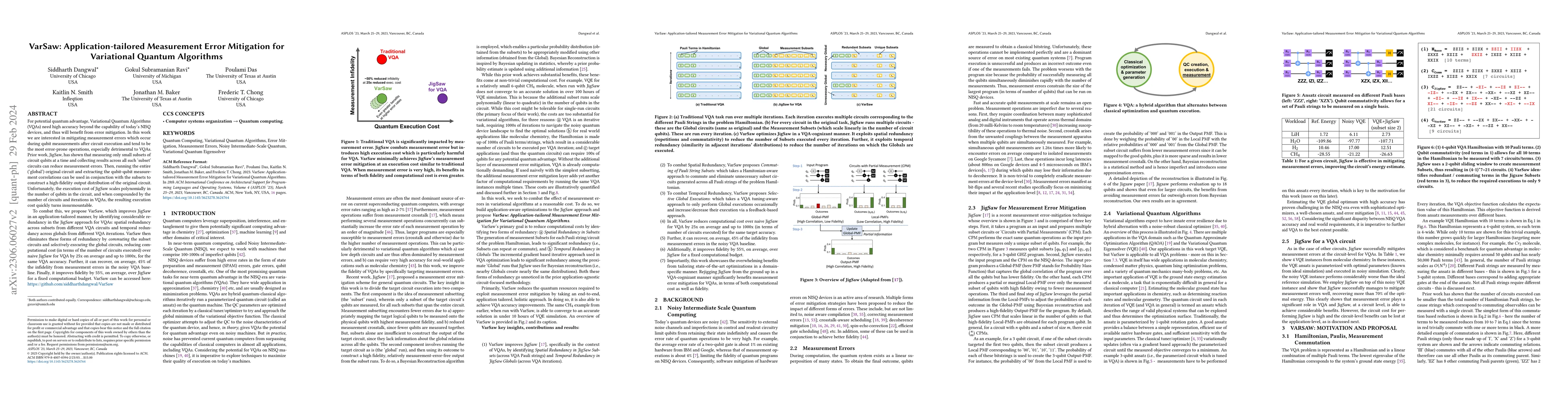 Thumbnail for VarSaw: Application-tailored Measurement Error Mitigation for
  Variational Quantum Algorithms