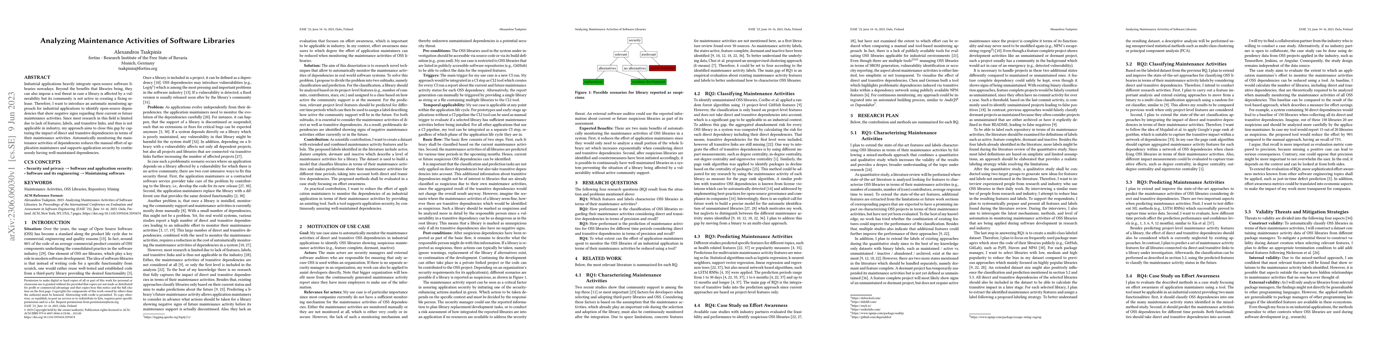 Thumbnail for Analyzing Maintenance Activities of Software Libraries