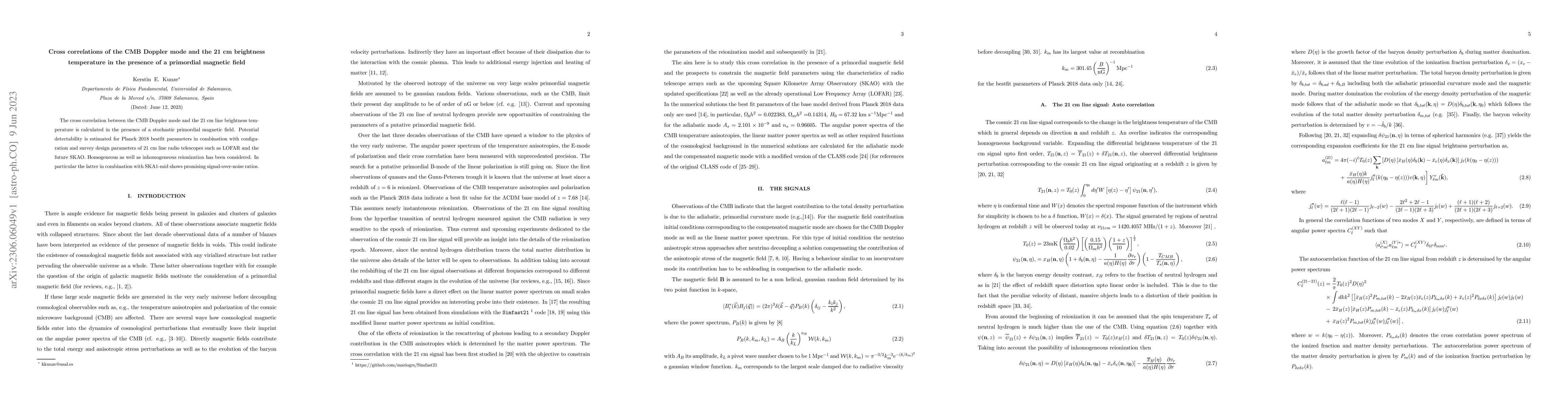 Thumbnail for Cross correlations of the CMB Doppler mode and the 21 cm brightness
  temperature in the presence of a primordial magnetic field