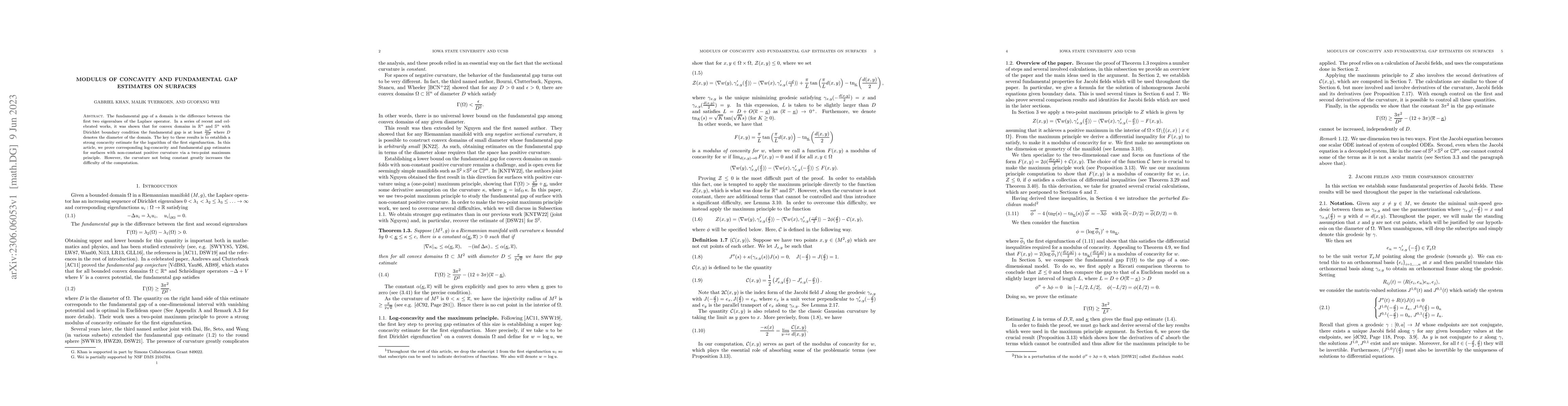 Thumbnail for Modulus of Concavity and Fundamental Gap Estimates on Surfaces