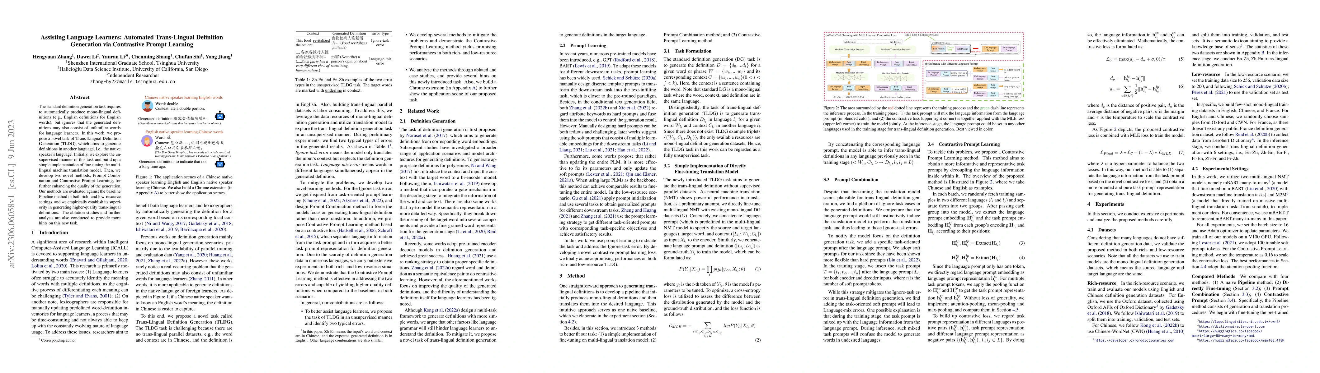 Thumbnail for Assisting Language Learners: Automated Trans-Lingual Definition
  Generation via Contrastive Prompt Learning