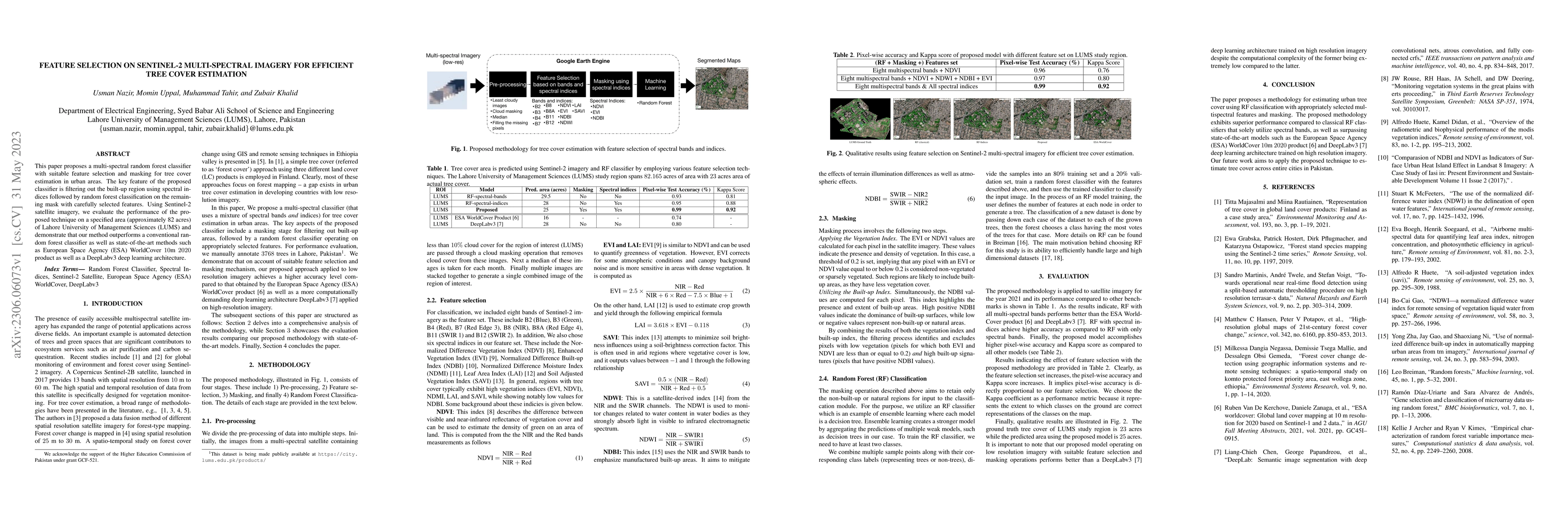 Thumbnail for Feature Selection on Sentinel-2 Multi-spectral Imagery for Efficient
  Tree Cover Estimation