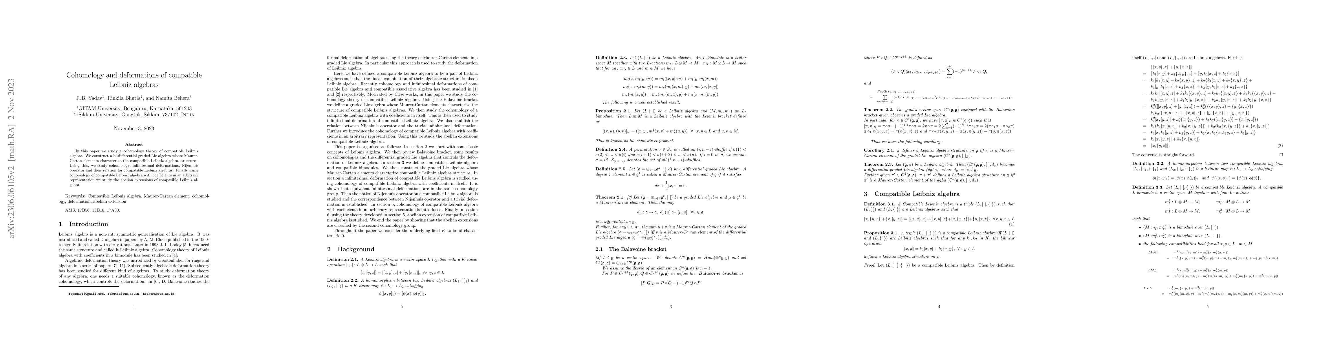 Thumbnail for Cohomology and deformations of compatible Leibniz algebras