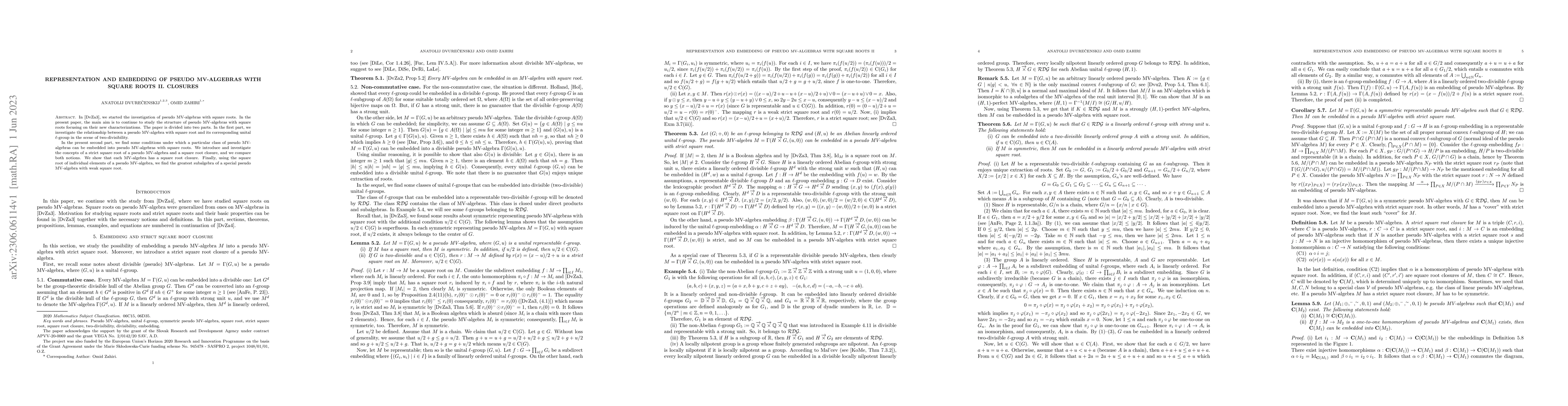 Thumbnail for Representation and Embedding of Pseudo MV-algebras with Square Roots II.
  Closures