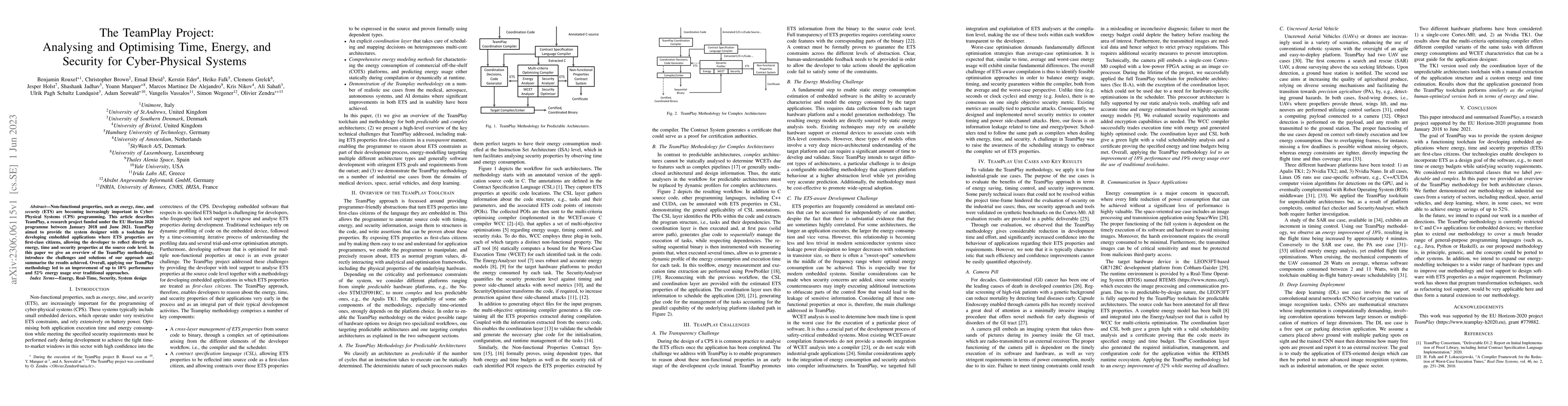 Thumbnail for The TeamPlay Project: Analysing and Optimising Time, Energy, and
  Security for Cyber-Physical Systems