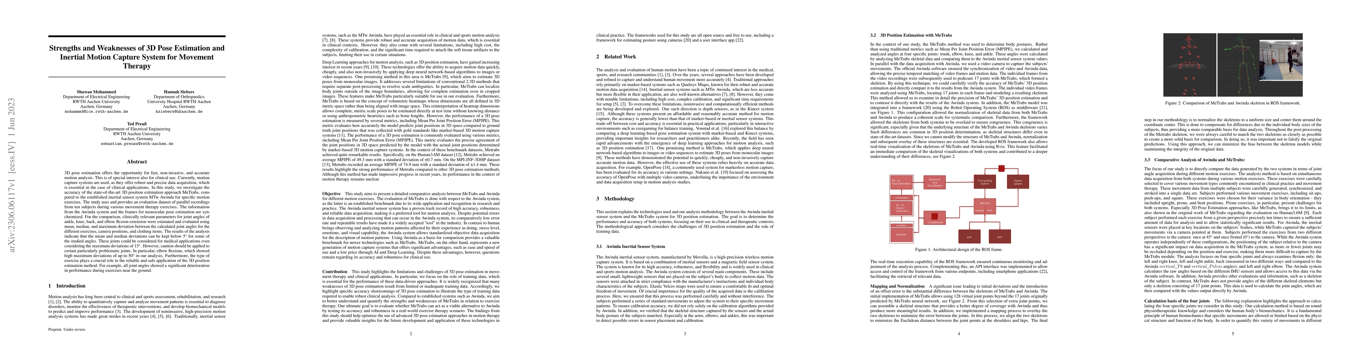 Thumbnail for Strengths and Weaknesses of 3D Pose Estimation and Inertial Motion
  Capture System for Movement Therapy