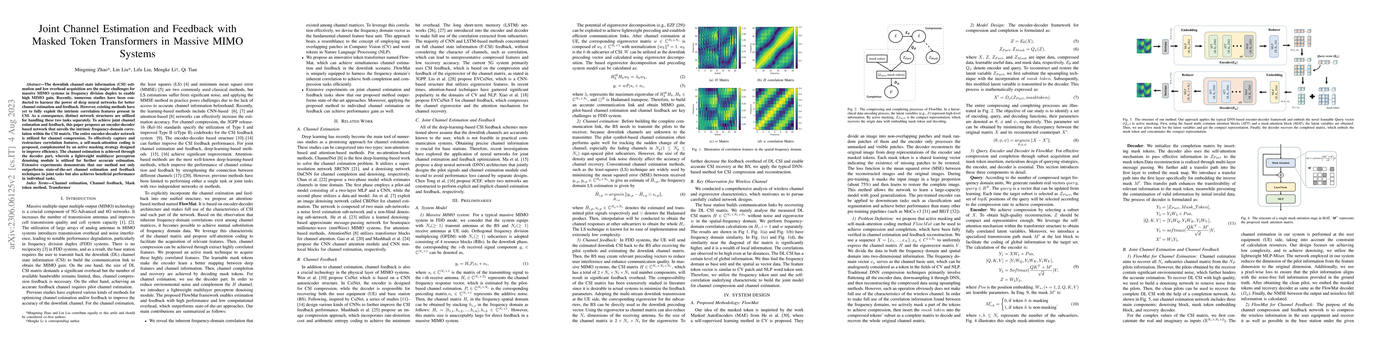 Thumbnail for Joint Channel Estimation and Feedback with Masked Token Transformers in
  Massive MIMO Systems