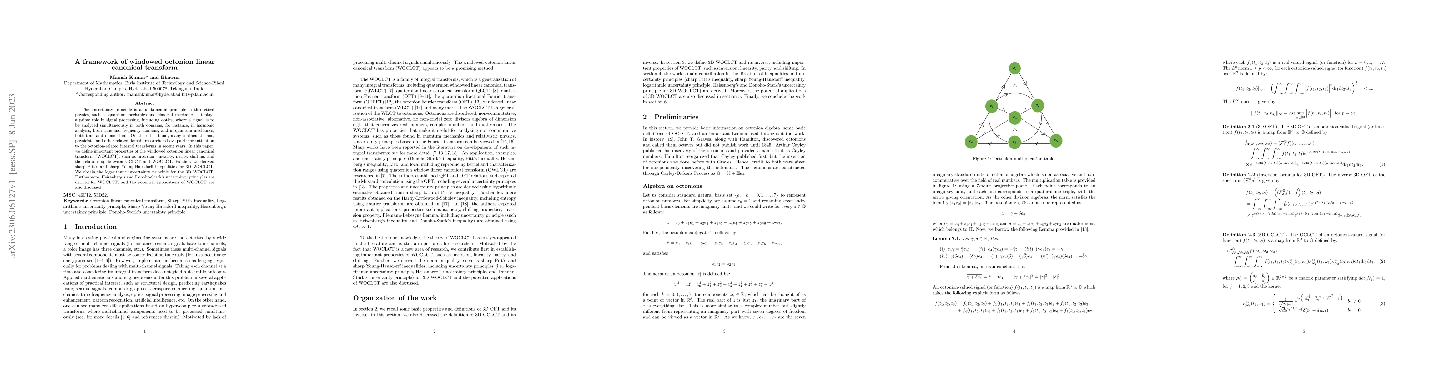 Thumbnail for A framework of windowed octonion linear canonical transform
