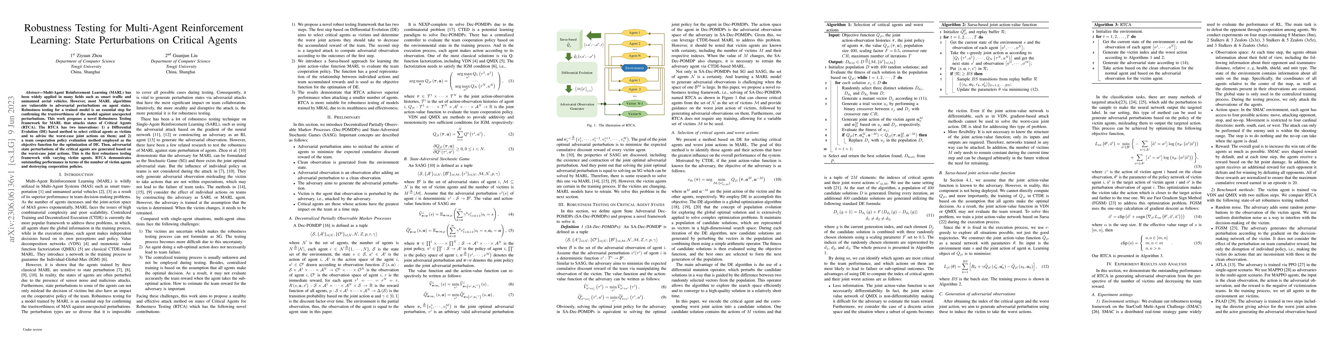 Thumbnail for Robustness Testing for Multi-Agent Reinforcement Learning: State
  Perturbations on Critical Agents
