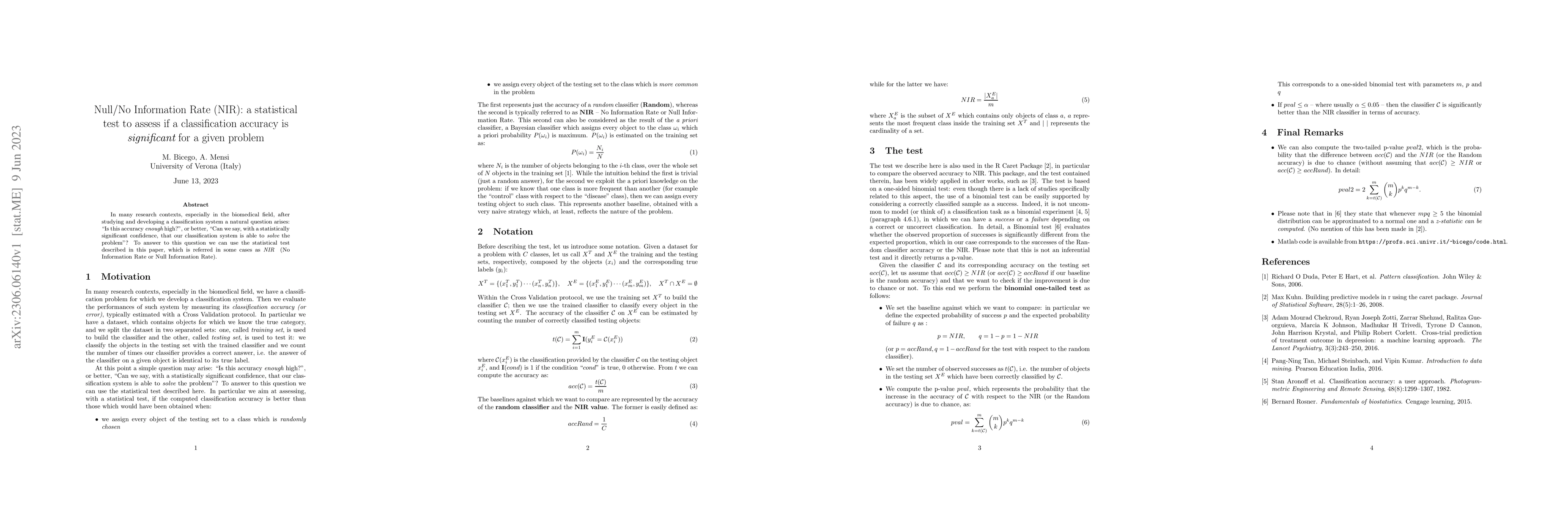 Thumbnail for Null/No Information Rate (NIR): a statistical test to assess if a
  classification accuracy is significant for a given problem