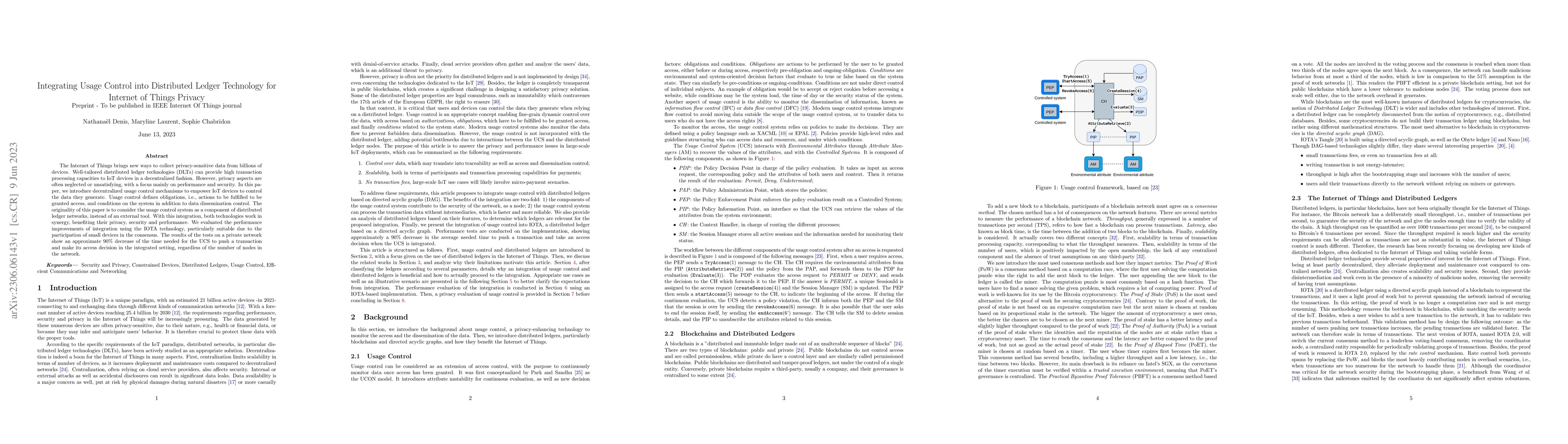 Thumbnail for Integrating Usage Control into Distributed Ledger Technology for
  Internet of Things Privacy